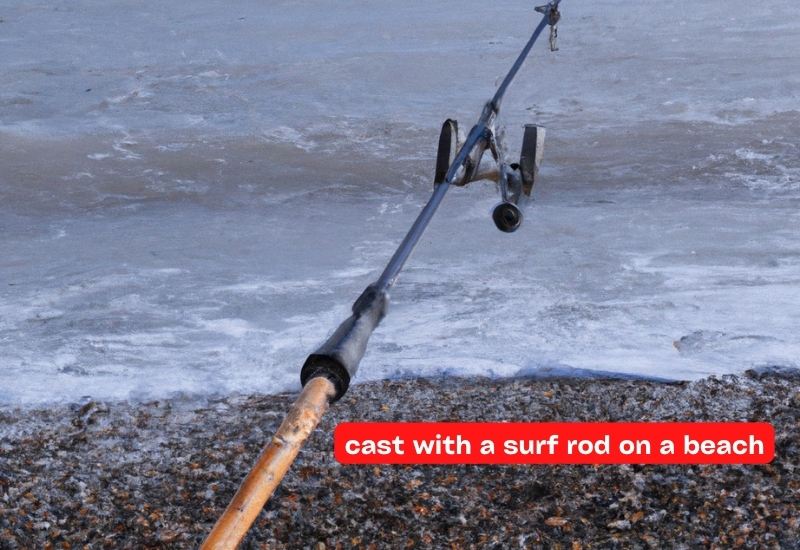 cast with a surf rod on a beach